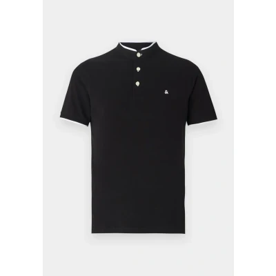 Image of JACK &amp; JONES Men&#039;s Jjepaulos Mao Polo Ss Noos Shirt, Black, XS