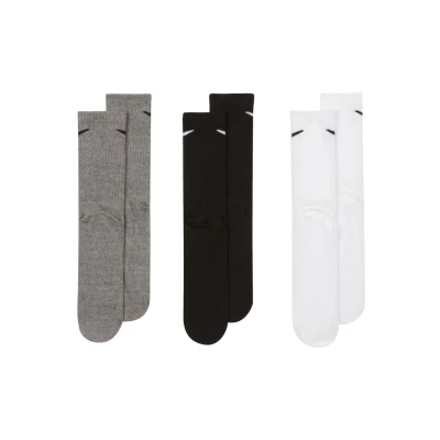Image of Nike Performance Everyday CREW Unisex 3 PACK Sports socks, Size: 8 11, White(black)/carbon heather(black)/black(white)
