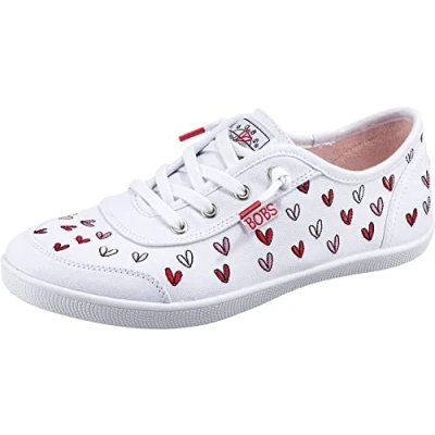 Image of Skechers BOBS B CUTE X Goldcrown Trainers, Women&#039;s, Size: 3, White/red/pink Cotton