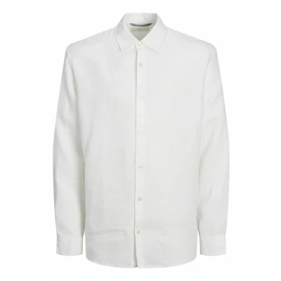 Image of JACK &amp; JONES Men&#039;s Jprcclawrence Linen Shirt L/S Sn Long Sleeve, Bright White/Fit: Relaxed Fit, L