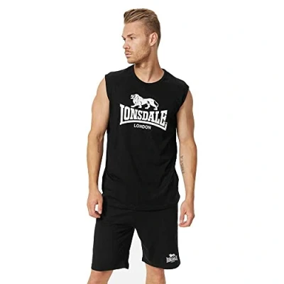 Image of Lonsdale ÄRMELLOSES Normale Passform Clopton Print Tshirt, Men&#039;s, Size: Small, Black white
