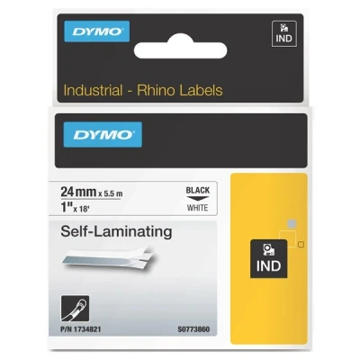Image of DYMO Rhino Industrial Self Laminating Labels 24mm x 5.5m Black on White for Label Maker