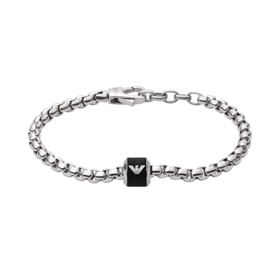 Image of Emporio Armani Essential Bracelet silvercoloured/black, Men&#039;s, Size: One Size, Silver coloured/black
