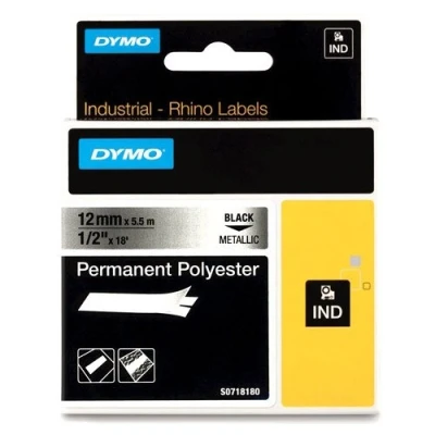 Image of Dymo 18486 Label Tape Tapes (Black on Metallic Background, Polyester, Box, 5.5 m, 1.2 cm)
