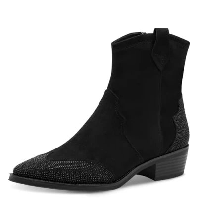 Image of MARCO TOZZI Damen Stiefeletten mit Absatz Cowboy Spitz, Schwarz (Black), 39 EU
