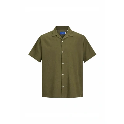 Image of JACK &amp; JONES Men&#039;s Jorluke Crinkle Resort Shirt Ss Sn Casual, Olive Night, XS