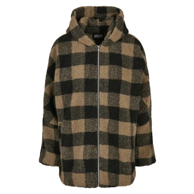 Image of Urban Classics Check Sherpa Winter coat, Women&#039;s, Size: 3XL, Softtaupe/black