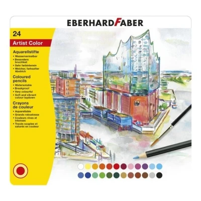 Image of Eberhard Faber Artist Colour 516025 Watercolour Pencils, 24 Colourful Paints in Metal Case