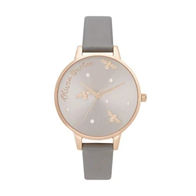 Image of Olivia Burton Analogue Quartz Watch for Women with Grey Vegan Leather strap OB16PQ03, Silver,