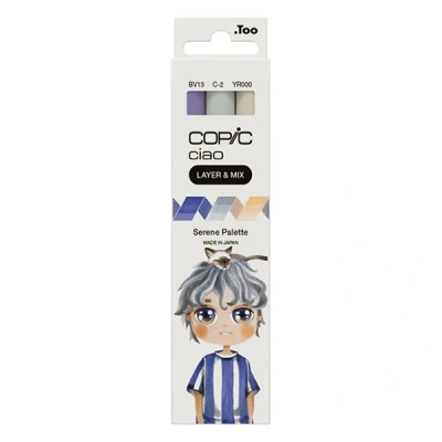 Image of COPIC Ciao Layer &amp; Mix Set Of 3 Pens, Serene Palette Markers, Art, Craft Colouring, Graphic, Highlighter, Design, Anime Manga