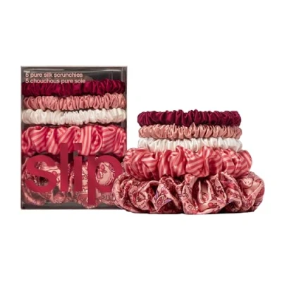 Image of slip Assorted Scrunchie Set (Harriet) Includes 3 Skinny, 1 Midi &amp; Large Pure Silk Scrunchies 100% Mulberry Silk, Anti Crease, Gentle on Hair, Reduces Breakage Elegant Durable