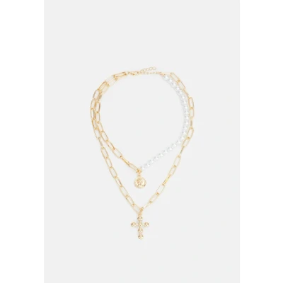 Image of Urban Classics Cross Layering Necklace Unisex white/goldcoloured, Men&#039;s, Size: One Size, White/gold coloured