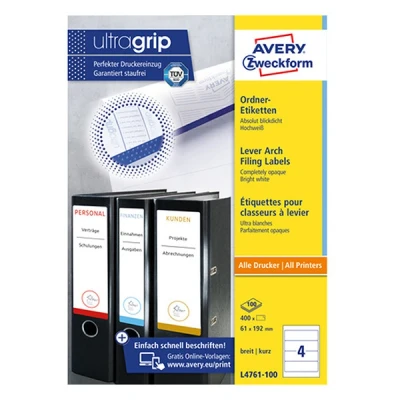 Image of Avery Zweckform L4761 100 Folder Labels for Wide Folders Short e.g. Leitz Elba Mehle Bene Biella 192 x 61 mm Sheets