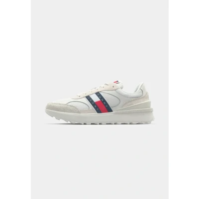 Image of Tommy Jeans Technical Runner Trainers, Men&#039;s, Size: 6.5, Ecru Leather and textile
