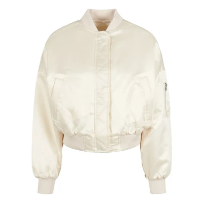 Image of Urban Classics Ladies Short Oversized Satin Bomber Jacket Jacket, Women&#039;s, Size: 3XL, Whitesand
