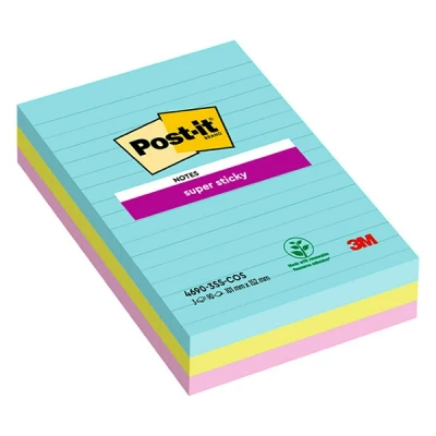 Image of Post it Super Sticky Notes, Cosmic Colour Collection, lined, 101 mm x 152 mm, 90 Sheets/Pad, 3 Pads Self stick Notes For Note Taking, To Do Lists &amp; Reminders