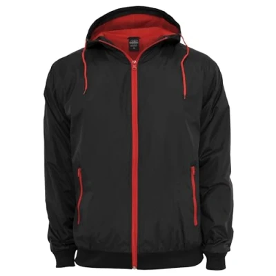 Image of Urban Classics Contrast Windrunner Light jacket, Men&#039;s, Size: 3XL, Black/red