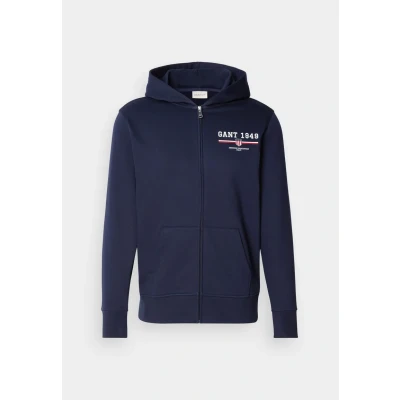 Image of GANT Graphic FULL ZIP Hoodie Zipup sweatshirt, Men&#039;s, Size: 4XL, Evening blue