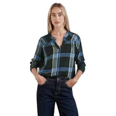 Image of Street One Women&#039;s A344959 Plaid Blouse, Hunter Green, 18