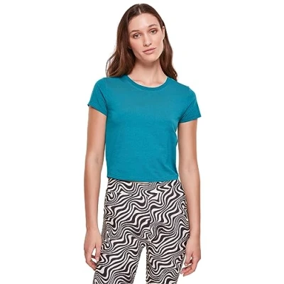 Image of Urban Classics Stretch Jersey Cropped TEE Basic Tshirt, Women&#039;s, Size: Small, Watergreen