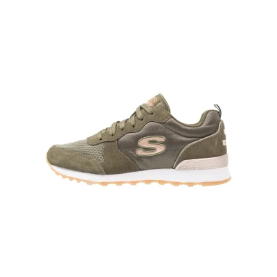 Image of Skechers Women&#039;s Og 85 Goldn Gurl Trainers, Olive Suede Nylon Mesh Rose Gold Trim, 5.5 UK