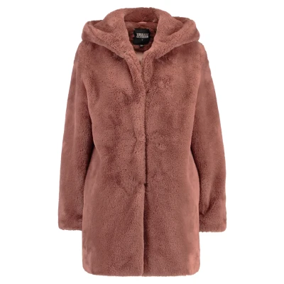 Image of Urban Classics Ladies Hooded Teddy COAT Winter coat, Women&#039;s, Size: Small, Darkrose
