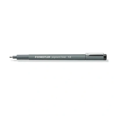 Image of STAEDTLER Black Pigment Liner, Line Width 1.0 mm, Indelible Ink, Long Metal Tip, Life, 10 Fineliner Pens in Cardboard Case, 308 9