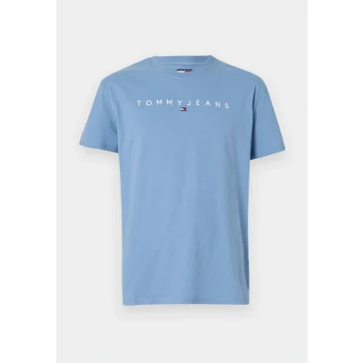 Image of Tommy Jeans Linear LOGO TEE Print Tshirt, Men&#039;s, Size: 42, Colorado blue