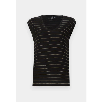 Image of Pieces Pcbillo TEE Stripes Print Tshirt, Women&#039;s, Size: 2XL, Black/gold