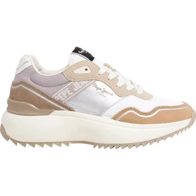 Image of Pepe Jeans KIMI GLAM Trainers, Women&#039;s, Size: 5, Stone beige leather and imitation