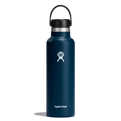 Image of HYDRO FLASK Water Bottle 621 ml (21 oz) Vacuum Insulated Stainless Steel with Leak Proof Flex Cap and Powder Coat BPA Free Standard Mouth Indigo