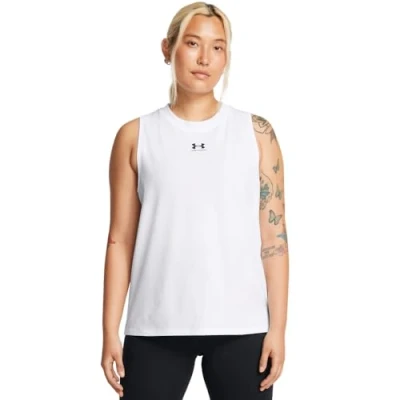 Image of Under Armour Rival Muscle TANK Top, Women&#039;s, Size: Small, White/black
