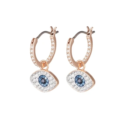 Image of Swarovski DUO HOOP EVIL EYE Earrings, Women&#039;s, Size: One Size, Dark multi