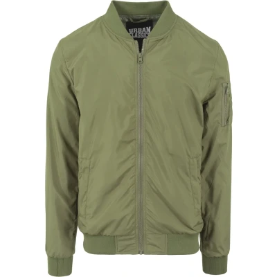 Image of Urban Classics Light Bomber Jacket Jacket, Men&#039;s, Size: Medium, Olive