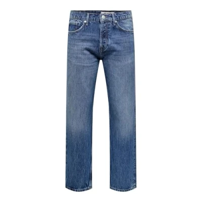 Image of Only &amp; Sons Onsedge Loose MID Relaxed fit jeans, Men&#039;s, Size: 28x32, Medium blue denim