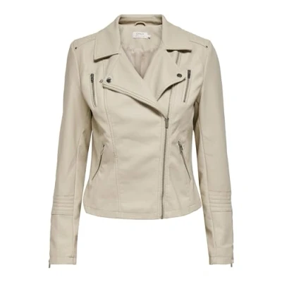 Image of ONLY Women&#039;s Onlgemma Faux Leather Biker OTW Noos Jacket, Silver Lining, 12