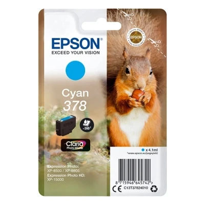 Image of Epson 378 Cyan Squirrel Genuine, Claria Photo HD Ink Cartridge, Standard Capacity