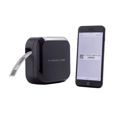Image of Brother PT P710BT Label Maker, Bluetooth/Micro USB, P Touch &#039;CUBE+&#039; Printer, Portable, Up to 24mm Labels, Includes Integrated Li ion battery/USB Cable/24mm Black on White Tape Cassette