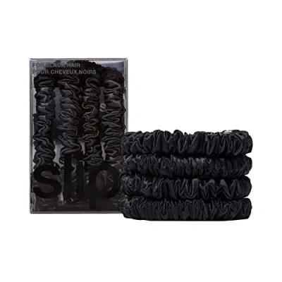 Image of Slip Pure Silk Skinny Scrunchies (Various Colours) Black