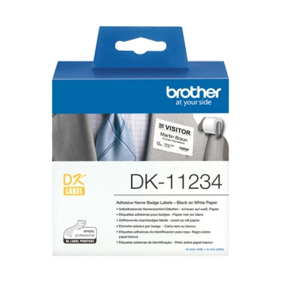 Image of Brother DK 11234 Label Roll, Name Badge Labels, Black on White, 260 86 mm (W) x 60 (L), Genuine Supplies