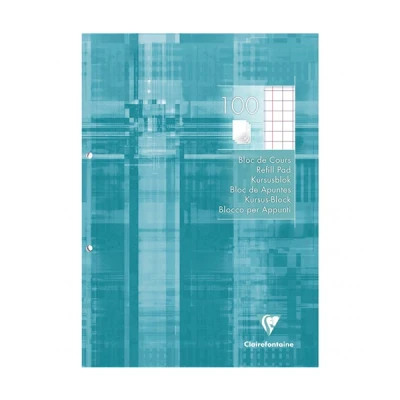 Image of Clairefontaine Ref 5815C 2 Hole Punched Refill Pad (Pack of 100 Sheets) A4 Size, 5/5 Squared Rulings with Margin, 90gsm Brushed Vellum Paper, Resealable Pack