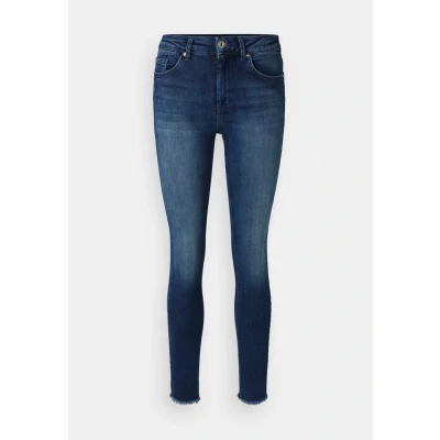 Image of ONLY Onlblush LIFE MID RAW Jeans Skinny Fit, Women&#039;s, Size: 10x34, Dark blue denim