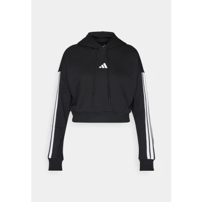 Image of adidas Sportswear Essentials Stripes Cropped Hoodie, Women&#039;s, Size: XL, Black/white