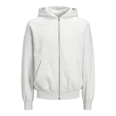 Image of Jack &amp; Jones Jjeurban EDGE ZIP HOOD Zipup sweatshirt, Men&#039;s, Size: Small, White melange