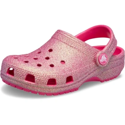 Image of Crocs Classic Iridescent Glitter Unisex Mules for kids, Size: 6K, Dragon fruit Synthetics