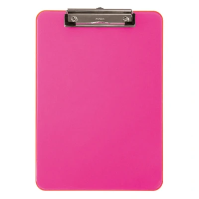 Image of MAUL Clipboard A4 MAULneon Plastic Writing Board in DIN Format for Hanging Modern Clip Storage of Paper Office, Kitchen and Workshop Pink