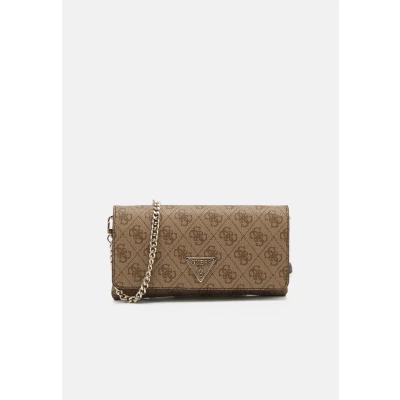 Image of Guess Noelle Xbody FLAP Organizer Clutch, Women&#039;s, Size: One Size, Latte logo/brown