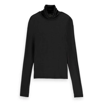 Image of Scotch &amp; Soda CORE ROLL UP NECK Long Sleeve sleeved top, Women&#039;s, Size: XS, Black