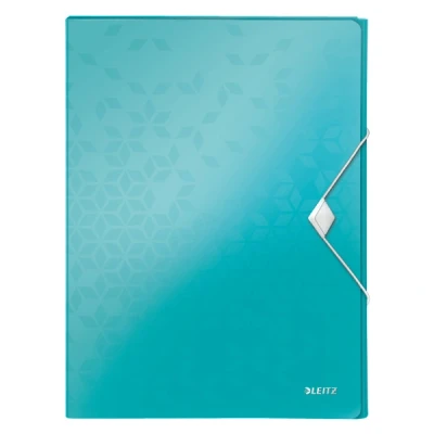 Image of Leitz 46290051 Box File, Holds up to 250 A4 Sheets, Elastic Closure, Flexible Plastic, Ice blue Metallic, WOW Range