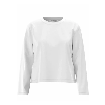 Image of SELECTED FEMME Women&#039;s Slfessential Ls Boxy Tee Noos Longsleeve T Shirt, Bright White, M